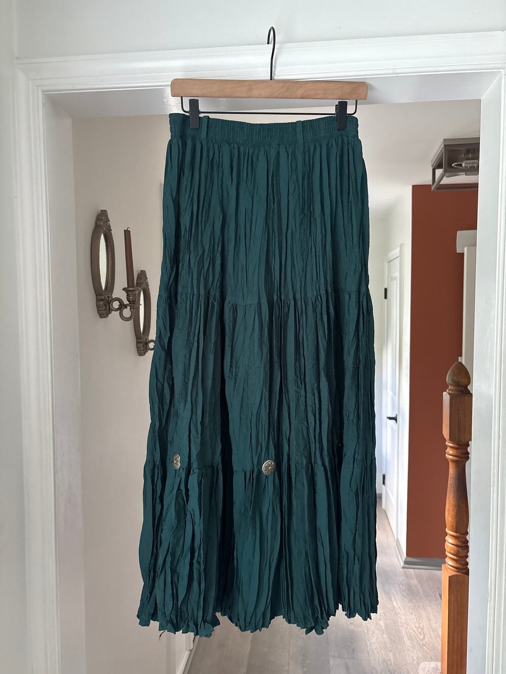 Vintage Western Collection Teal Tiered Pleated Maxi Skirt Large Western Rodeo